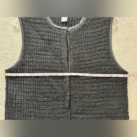 Club Monaco x M. Patmos 100% Merino Wool‎ Black Long Vest Leather Trim Pockets - Picture 8 of 13